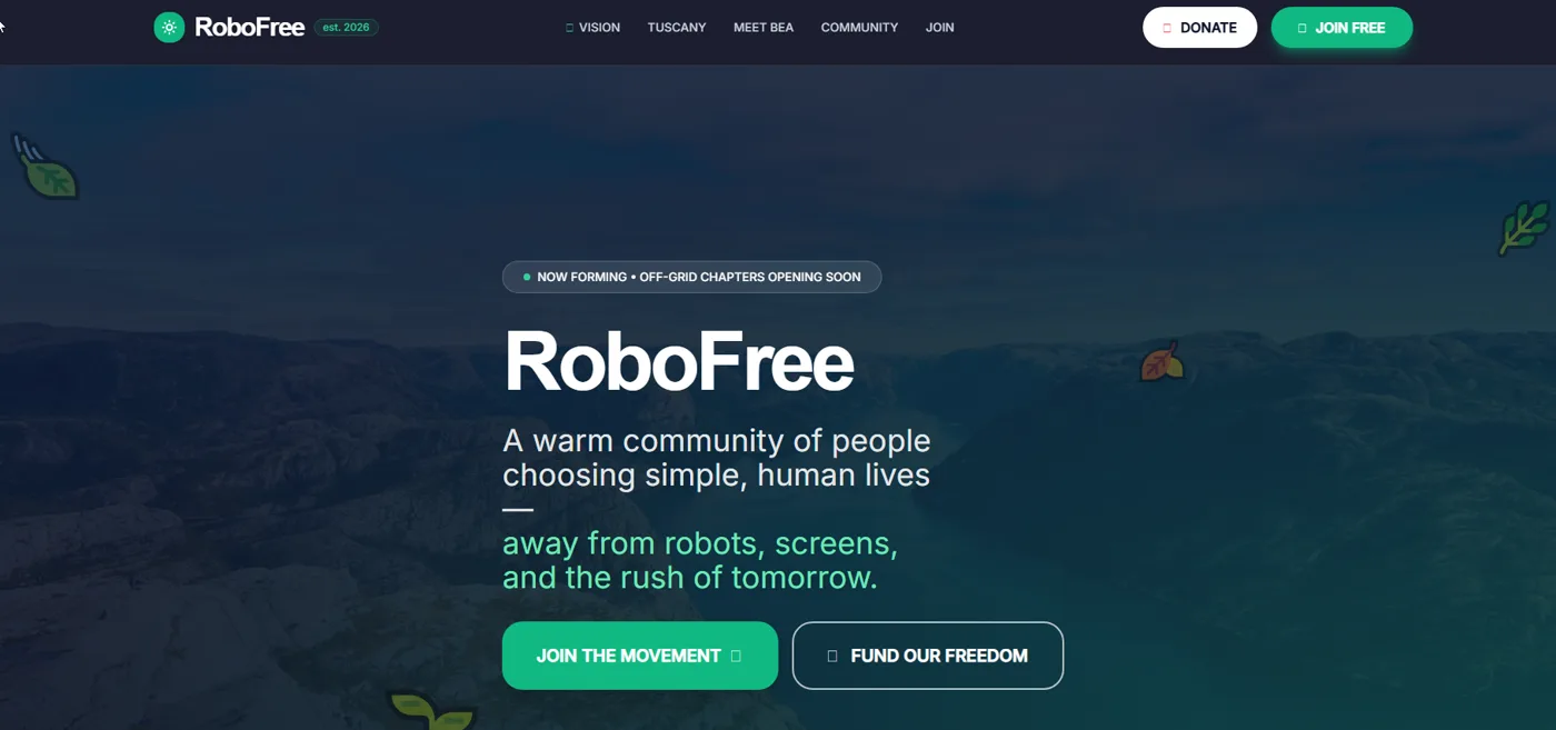 צילום מסך של אתר RoboFree